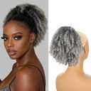 Drawstring Puff Ponytail Extension Protective Style 10 Inch Short Afro Deep Kinky Curly Pony Tails Hairpieces No Glue Easy Install Soft Tangle-Free Synthetic Hair Full Bouncy Style for Daily Gray