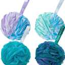 AmazerBath Loofah Sponge 75g/Piece, Exfoliating Bath Sponge Body Scrubber - Loofa Set of 4 Flower Color (Large, Green-Purple)
