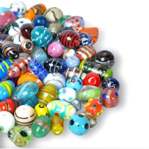 1 LB Bag of Assorted Glass Beads for Jewelry Making, Lampwork Murano Bead Mix for Bracelets and Necklaces, Crafting Beads Supplies Kit, Large & Small Beads (Assorted 200)