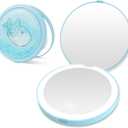 3 x Small Compact Mirror with Light, 1X/3X Magnification Travel Makeup Mirror, 3 Color, Dimmable Up, 3.14 inch Pocket Mirror, Folding, 2-Sided, Round Quicksand Mini MirrorBlue