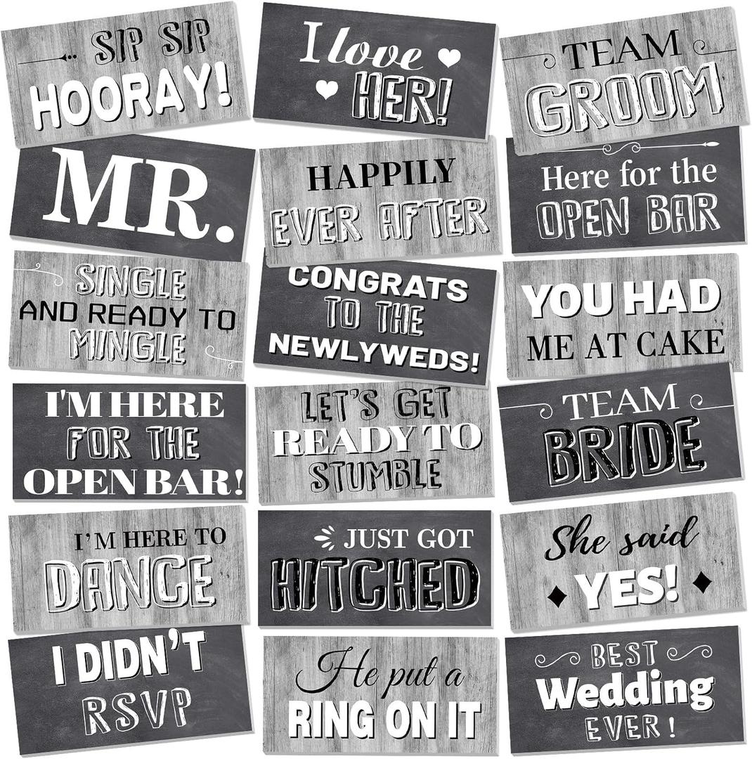 24 Designs Wedding Photo Booth Props Double Sided 11.02 * 5.51' Photo Booth Props Wedding Marriage Parties Decorations Set DIY Water Proof Selfie Signs PVC Printing for Bridal Party Supplies