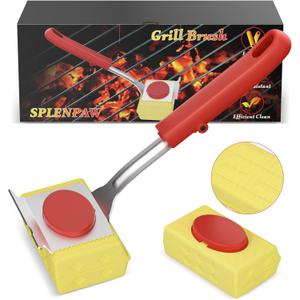 Grill Brush Bristle Free, Steam Grill Cleaning Brush with Scraper, One-Fit-All for All Grate Type, BBQ and Teppanyaki Accessories Cleaner for Outdoor, Two Replaceable Heads
