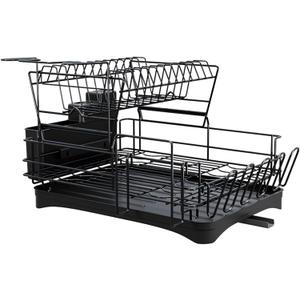 Dish Drainers 2 Tier Dish Drying Rack with Drainboard, Stainless Steel Dish Rack Drainer with Swivel Spout, Utensils Holder, Glass Holder
