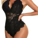 Namifin Sexy Lingerie for Women Lace Teddy Lingerie Snap Crotch Bodysuit (Black, L)