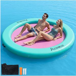 Water Hammock Inflatable Floating Dock, Round Floating Ring Lake Floats for Adults, Heavy Duty Pool Float Raft for Ocean and Lake, 6/8/10/12FT
