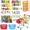 112pcs Miniature Dollhouse Grocery Set Shopping Cart Basket Food Drink Bottle Supermarket Metal Handcart Toys Doll House Store Cosplay Game Dollhouse Grocery Party Trolley Model Dollar Bills