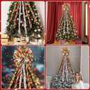 Christmas Tree Topper Bow 45" *13" Red Green Dot Handmade Large Christmas Bows Tree Topper, Wreath Bow for Xmas Holiday Home Wedding Indoor/Outdoor Decoration (WBTM-G/RPNT)