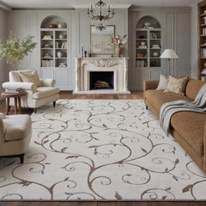 PureCozy Washable Neutral Area Rug 8x10 Beige Soft Shag Rugs for Living Room Modern Boho High Pile Non-Shedding Throw Rugs Non Slip Indoor Office Carpet for Playroom Bedroom Home Aesthetic Decor