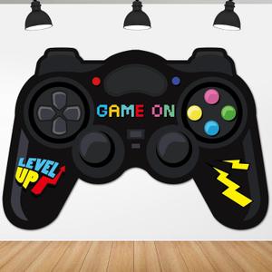 Large Video Game Shaped Backdrop Game on Photography Backdrop Gaming Party Decoration Gaming Photo Prop Level up Background for Kids Birthday Video Gamer Level Up Theme Party Decoration 70.9inch