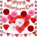 Meiduo 20Pcs Valentines Day Decorations Set - Happy Valentines Day Banner, Large Heart Paper Fans, XO Hanging Garlands, Red Pink Pom Poms & Honeycomb for Home Office Classroom Party Supplies