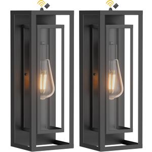 AIBISDO 18In Large Dusk to Dawn Outdoor Wall Light -2 Pack, Waterproof Outdoor Garage Lighting Fixtures with Clear Glass Shade, Auto On/Off Porch Light for Patio, Garage, Front DoorBlack