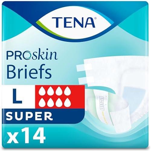 TENA Proskin Super Absorbency Incontinence Adult Diapers, Unisex, L, 14 ct | Designed with flexible stretch sides, these adult diapers can be easily fastened or pulled up and down like regular underwear