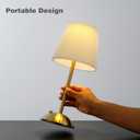 Cordless Table Lamp, 3000mAh Rechargeable Battery Operated Touch Light, Portable 3-Color Dimmable Vintage Ambient Light Beige Fabric Shade for Dining Table/Bedroom/Kitchen/Bar/Bathroom/Entryway/Gift