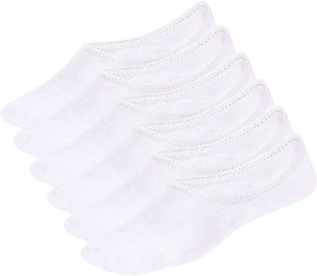 WHISPER DEER No Show Liner Socks Women - (Size 4-7/7-10/10-13) Low cut Invisible Cotton Sneaker Socks with Non Slip Grips (6white)