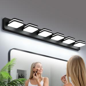 3000LM LED Modern Bathroom Vanity Light Fixtures, 360 Rotate Acrylic Matte Black Vanity Lights for Bathroom, Modern Wall Lighting Fixtures Over Mirror Kitchen Living Room (Natural White Light 5000K) (Matte Black (No Assembly Required))