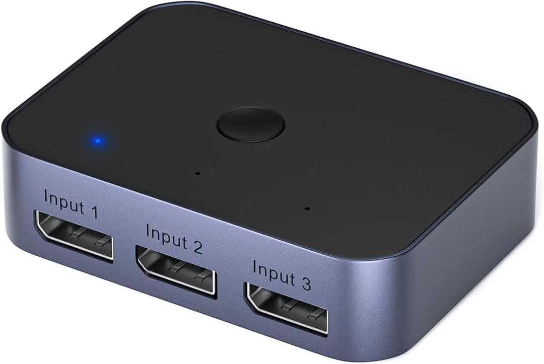 Bi-Directional DisplayPort 1.4 Switcher, 3 in 1 Out 8K DP Switcher Box Supports 8K 30Hz / 4K 120Hz Compatible with TVs Monitors Laptops PC Projectors etc