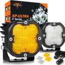 Auxbeam XP-Ultra Series 3 Inch Flood Beam LED Pods, 80W 9600LM 120 Wide Flood Lights, Amber White Dual Color, Off-Road Fog Lamp Cube Ditch Lights, for RZR Polaris Ford Bronco UTV ATV, Pair