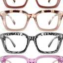miyya 6 Pack Fashion Reading Glasses for Women, Blue Light Blocking/Anti UV Readers Oversized Square with Spring Hinge (M5 6 pack Mix, 4.0)