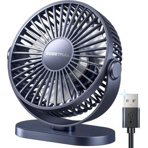 SWEETFULL USB Desk Fan Small Quiet - 3 Speeds Mini Personal Portable Fan 360 Rotation Adjustable, 5.5 Inch Office Table Cooling Gadgets on Desktop (Blue)