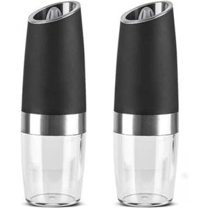 Gravity Electric Salt and Pepper Mill Set, Battery Powered Adjustable Coarseness Grinder, One Hand Operated, Kitchen Essentials (Set/Black)