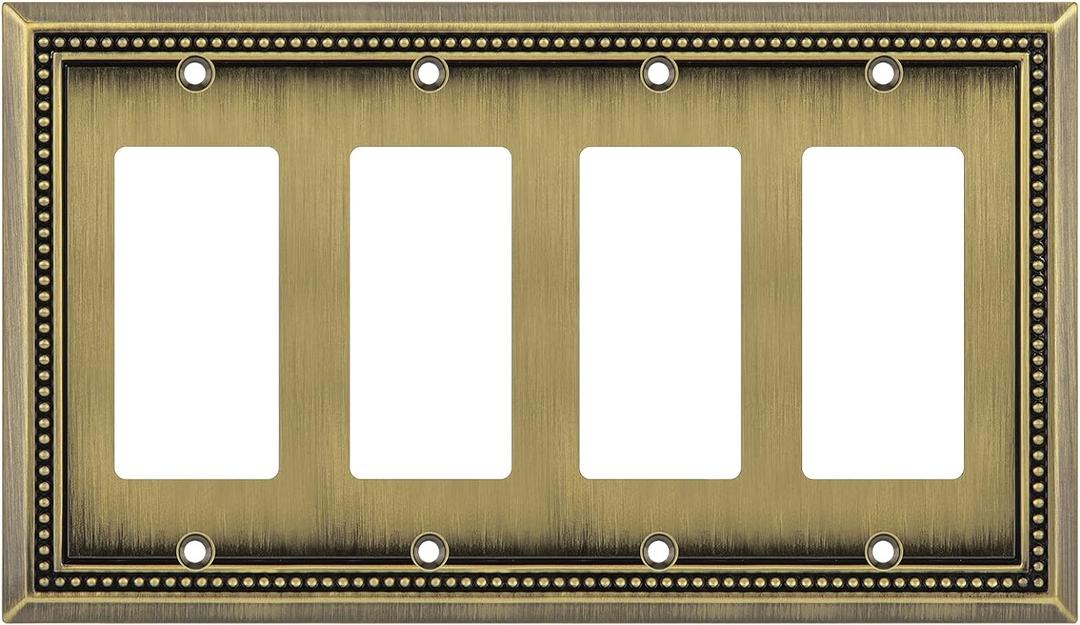 Henne Bery Sunken Pearls Heavy Duty Decorative Wall Plate Switch Plate Outlet Cover (Quad Decorator, Antique Brass)