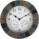 Lily's Home 10-Inch Faux-Stone Indoor or Outdoor Wall Clock with Thermometer and Hygrometer, Nature Shape