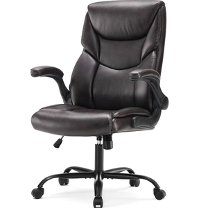 Sweetcrispy Ergonomic Computer Gaming Office Chair Set of 1, Heavy Duty Task Desk Swivel Rolling Chairs with Wheels, Flip-up Arms, Adjustable Height, PU Leather, Dark Brown