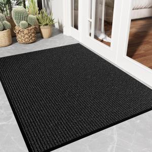 Front Door Mat Indoor Outdoor Entrance, 3' x 4' Heavy Duty Commercial Outdoor Mat, Non-Slip Backing Large Door Mat Indoor Entrance, Dirt Resistant and Absorbent, Easy Clean Entry Mat, Black