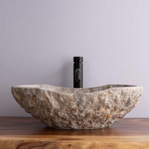 Charcoal Taupe Gray Canoe Marble Vessel Sink, 20" x 14" x 5.5", LxWxH