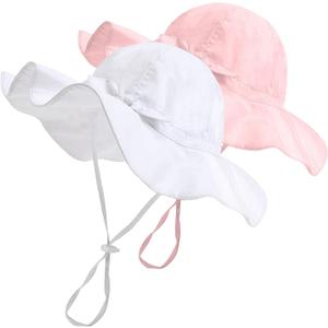 FURTALK Baby Sun Hat Toddler Beach Hats with UPF 50+ Sun Protection Wide Brim Girls Bucket Hat (6-24 Months, White+ pink)