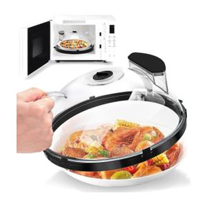 Fkprorjv Microwave Splatter Cover with Water Steamer, 10 inch Clear Microwave Plate Cover for Food, Splatter Guard Microwave Lid for Microwave Oven, Kitchen Gadgets Accessories, Black