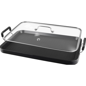 Vayepro 2 Burner Griddle Pan with Glass Lid, Stove Top Flat for Glass Stove Top, Aluminum Pancake, Non-Stick for Gas Grill, Double Burner Camping
