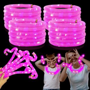 12-24 PCS Pink Glow Sticks Party Favors for Kids,LED Light up Pop Tubes for Toddlers, Neon Necklaces Bracelets Accessories,Birthday Dance Wedding Easter Mardi Gras Parade Throws Party Supplies Decor