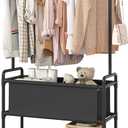 Calmootey Clothing Rack with Storage Bag, 3-in-1 Garment Rack, Non-woven Shelves for Shoes, Clothes Rack for Bedroom, Hallway, Entryway, Black