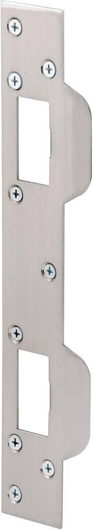 Prime-Line U 10385 Door Strike, for Use with 5-1/2 In. and 6 In. Hole Spacing On Dead Latch and Deadbolt, Steel, Satin Nickel (Single Pack)