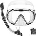 Snorkeling Gear for Adults, Adult Snorkel Set with Panoramic Anti-Leak and Anti-Fog Tempered Glass Snorkel Mask, Dry Top Snorkel, Snorkle Mask Set Adult with Mesh Bag Ear Plug for Snorkeling