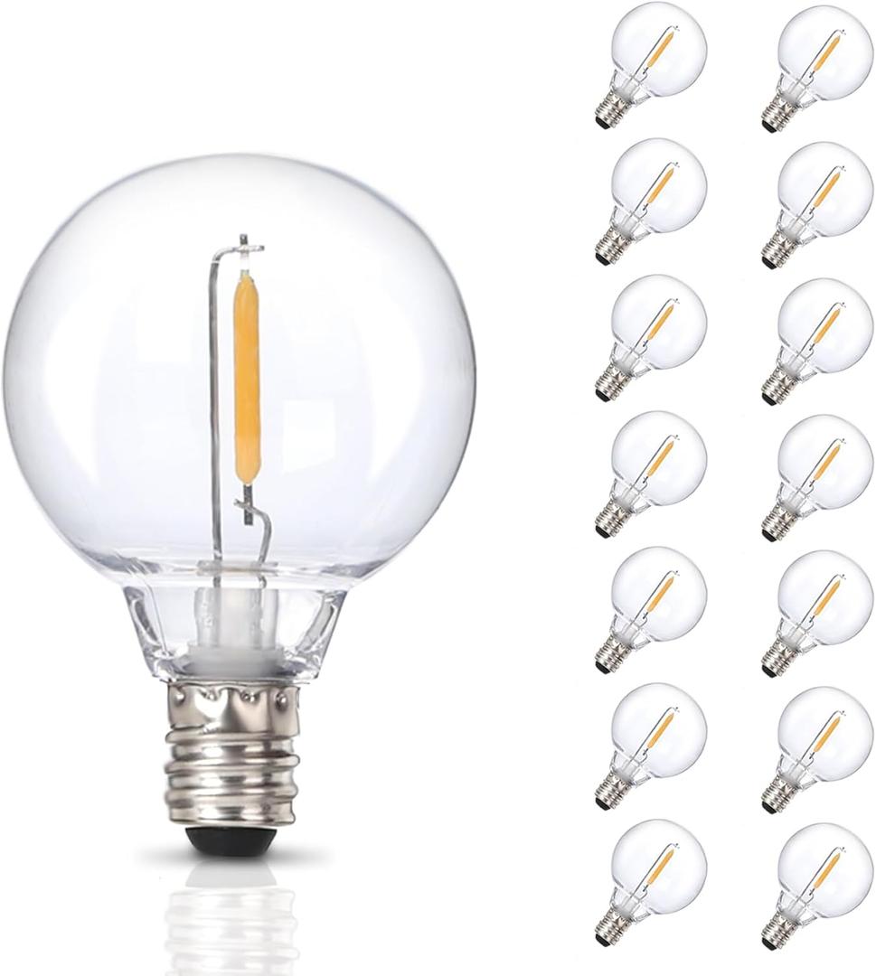 15pack G40 LED Replacement Light Bulbs120V 0.6 Watt E12 Screw Base Shatterproof Globe Bulbs for Outdoor String Lights Dimmable Edison Light Bulbs for Patio Decor, 2700K Warm White