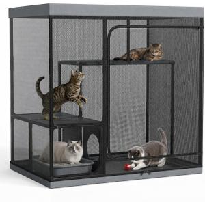 Outdoor Catio Cat Enclosure, Large Cat Cage with 3 Tiers Perches