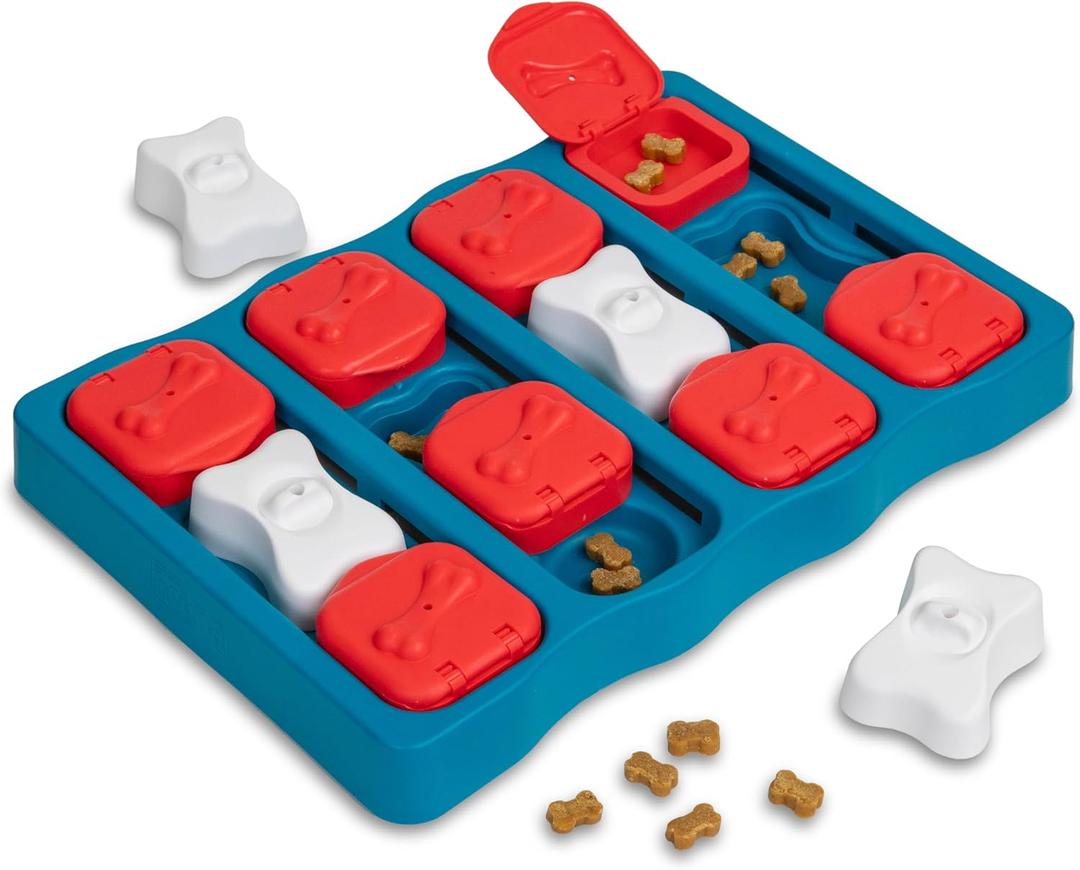 Outward Hound by Nina Ottosson Dog Brick Treat Puzzle Enrichment Toy, Level 2 Intermediate Game, Blue (Dog Brick (Red, White, Blue))