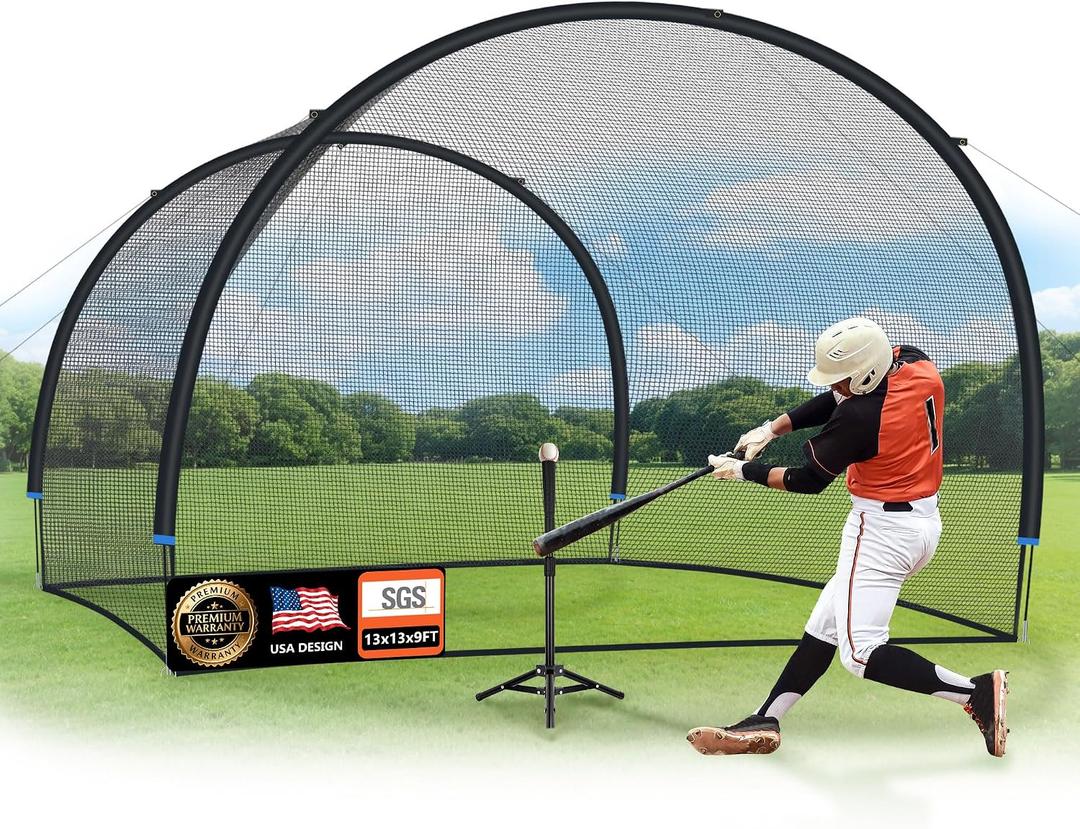 ORIENGEAR Baseball Batting Cage 13FT Baseball Batting Cages for Backyard, Baseball Training Equipment Netting for Hitting and Pitching Practice, Softball Baseball Cage with Frame and Net, Open Ended