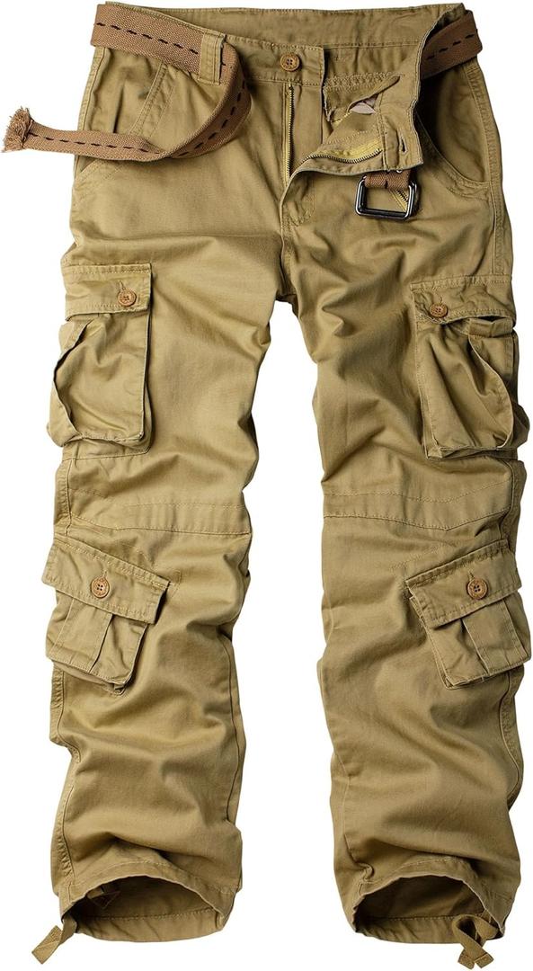 AKARMY Men's Casual Cargo Pants Military Army Camo Pants Combat Work Pants with 8 Pockets (42W x 30L, Khaki)