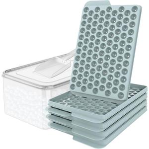 WIBIMEN Mini Ice Cube Trays, 0.55 Tiny Pebble Ice for Iced Coffee & Cocktails, Fast Chill, Easy Twist Release, Stackable with Lid & Storage Bin (4 Pack, Blue)