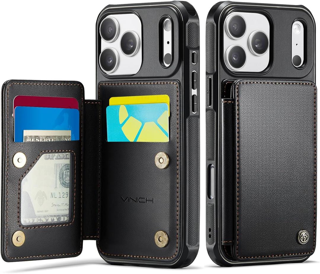Vinich for iPhone 17 Pro Max Wallet Case with Card Holder, RFID Blocking Credit Slots Kickstand Shockproof Phone Cover Fit for iPhone 17 Pro Max 6.9" Black