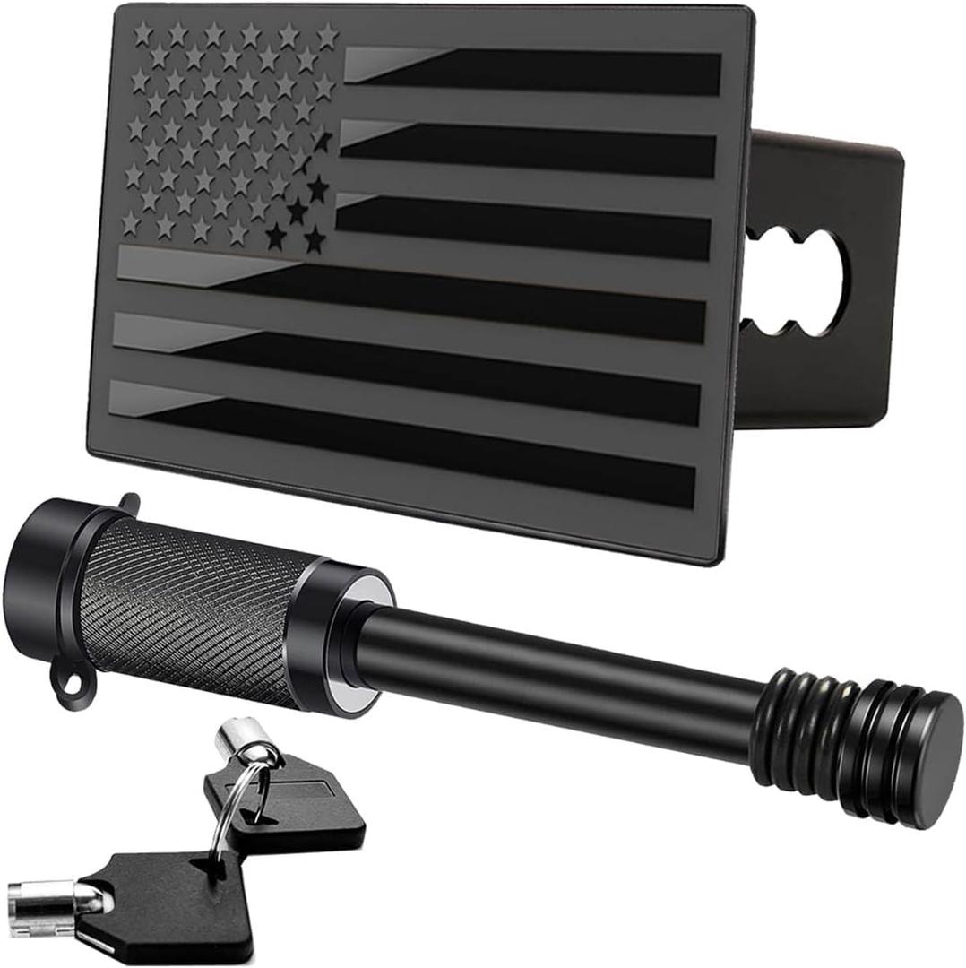 American Flag Trailer Hitch Cover for 2 inch Receiverswith 5/8-Inch Pin Diameter Trailer Hitch Lock  (Black)