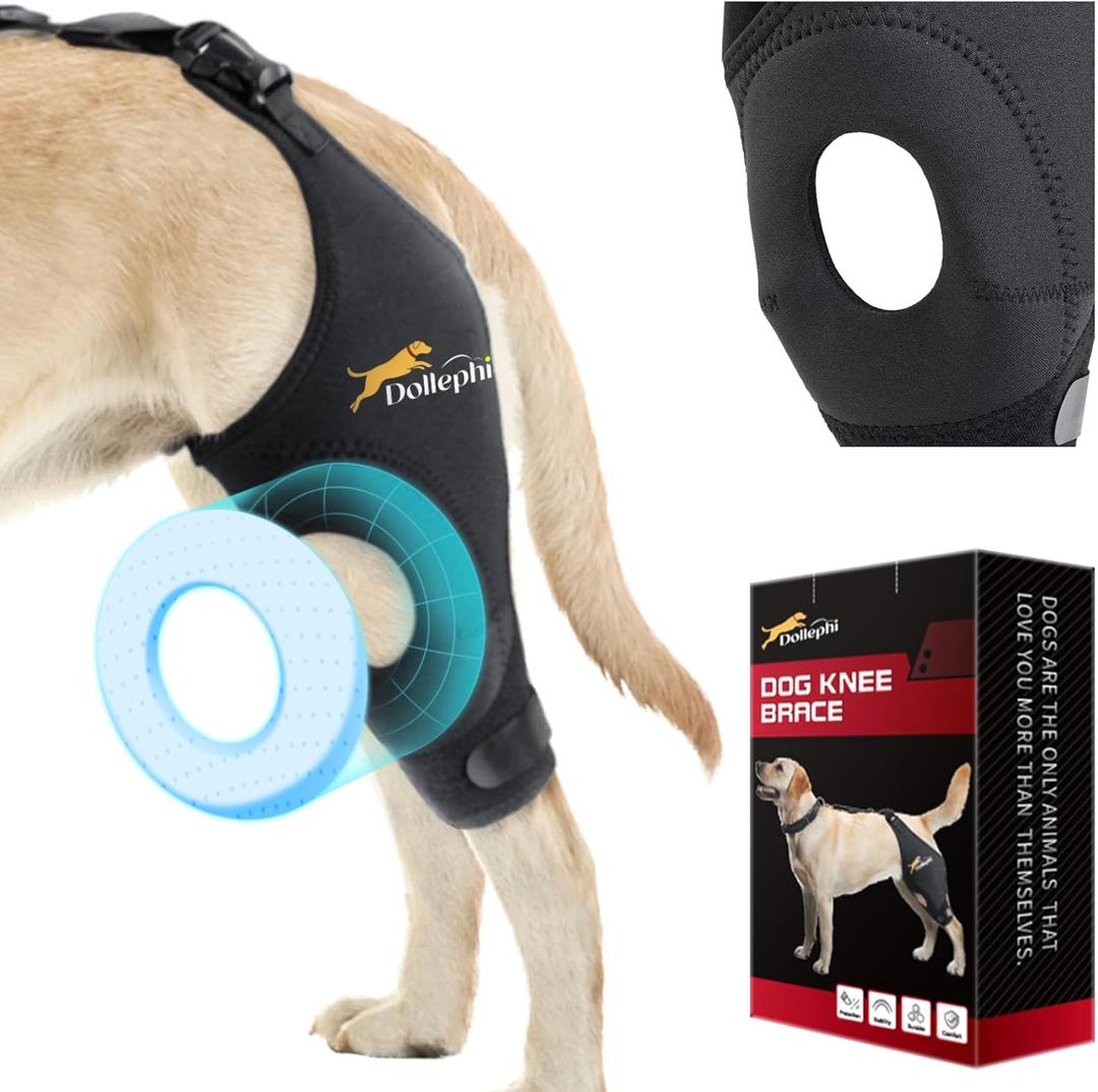 Dog Knee Brace for Torn ACL Hind Leg, Support for Patella Dislocation or Osteoarthritis, Cruciate Ligament Injuries, Cut-Out Non-Slip Wrap Promotes Patellar Stability(Left Leg, L)