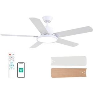 Orison Ceiling Fans with Lights, 52 inch Low Profile Ceiling Fan with RGB Backlight, Flush Mount Ceiling Fan with Remote and App Control,White Bedroom Fan, 6 Speeds, 5 Reversible Blades (White)