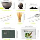 Japanese Matcha Set 7pcs - Ceramic Bowl & Hyaku Hon Tachi Bamboo Whisk (Chasen), Chashaku Spoon, Strainer, Cloth - Traditional Tea Ceremony Kit