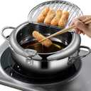 Deep Fryer Pot, Japanese Tempura Frying Pot 304 Stainless Steel Small Deep Fryer with Thermometer,Lid And Oil Drip Drainer Rack for French Fries Shrimp Chicken Wings and Shrimp (24cm/9.4inch)