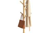 Coat Rack Freestanding Wooden Coat Tree Stand with 8 Round-tip Hooks, 3 Adjustable heights Coat Hat Rack for Entryway,Bedroom,Hallway,Office (Natural)