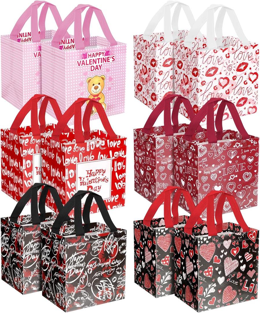 24Pack Happy Valentine's Day Reusable Tote Bags, Non-Woven Valentines Gift Bags with Handles for Valentine Party Favor, Gift Wrapping.